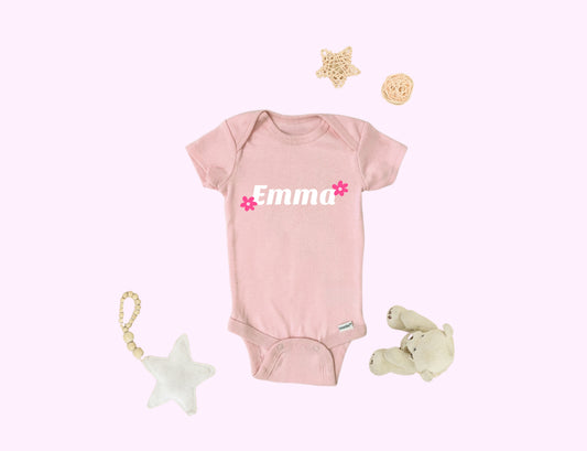 custom name with flowers onesie