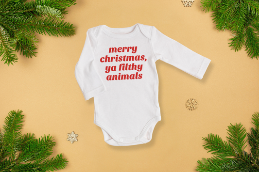 merry christmas, ya filthy animals onesie